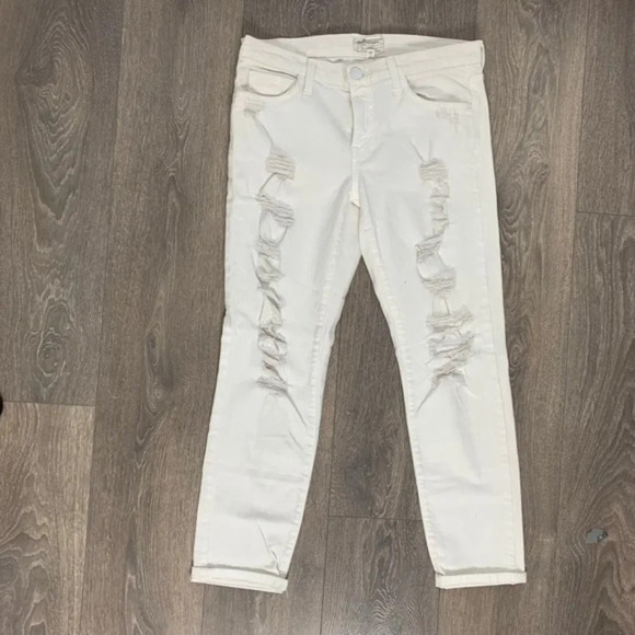 Revolve Current/Elliott Fling White Jeans Tattered Straight leg Boyfriend 26 - Picture 5 of 13